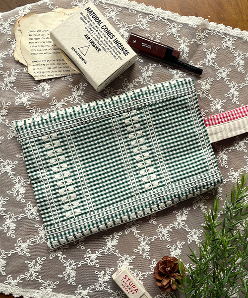 35-610 기획원단 코튼혼방 스티치 레이스 체크_그린