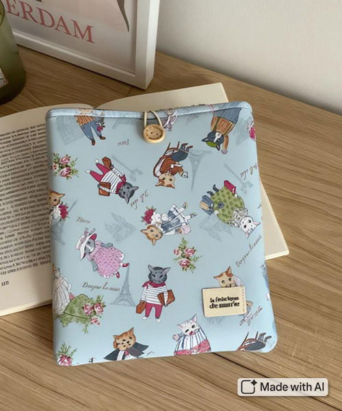 30-672 수입원단 코튼 옥스퍼드 애니멀라이프 데일리캣_스카이